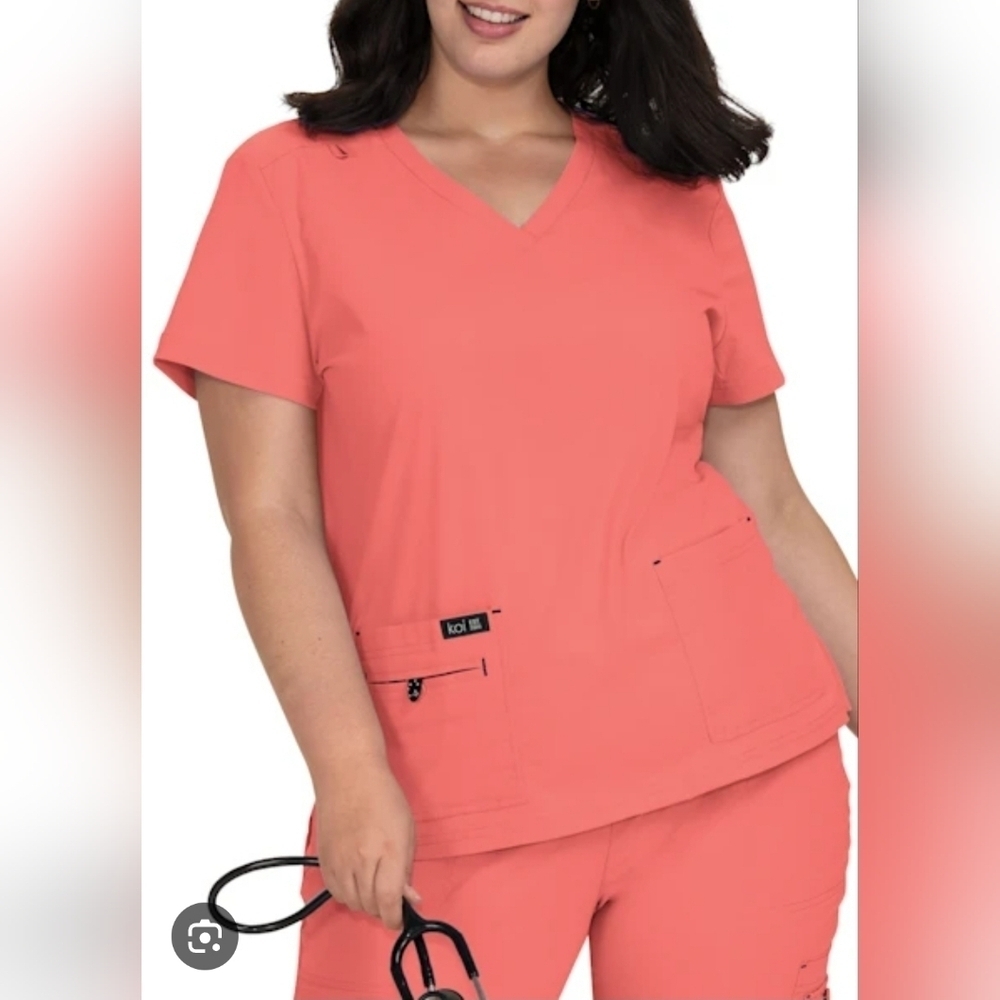 Koi Basics Size XL Scrub Top Uniform Coral Pink Medical Loose Fit Preowned